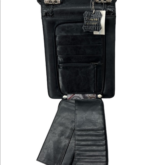 Genuine hand, crafted leather Crossbody Multi function black bag NEW - Picture 8 of 15